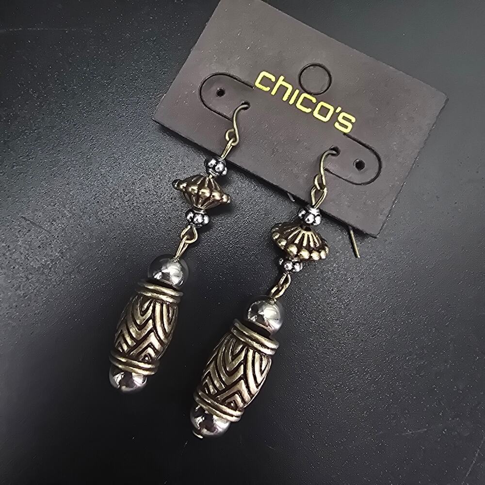 Chico's Two Tone Beaded Boho Earrings NWT On Card